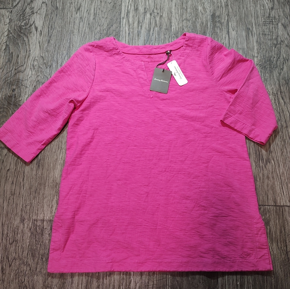 Tommy Bahama Knoll Jersey 3/4 Sleeves Rose Red Size XL New